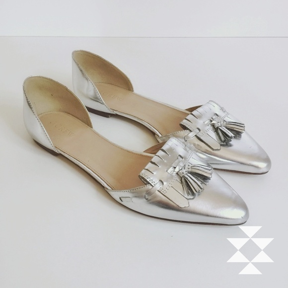 J. Crew Shoes - J. Crew Silver Tassel Loafer D'Orsay Flats Shoes 9